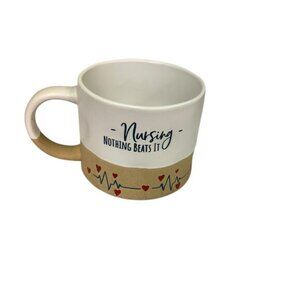 Nursing Prima Design  Nursing Nothing Beats It Coffee Mug White Tan Heart EKG